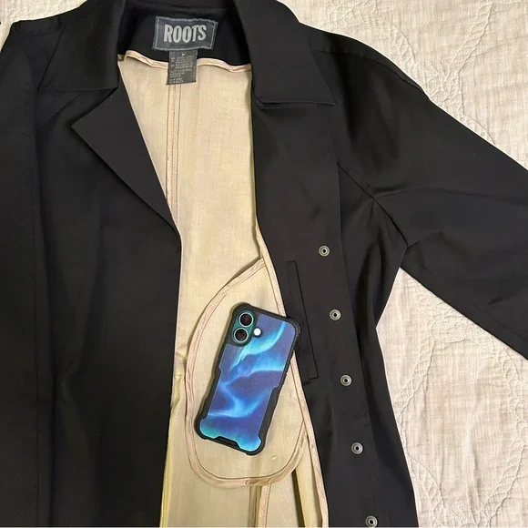 Roots Modern Black Trench / lightweight jacket / rain coat- women’s M - Picture 8 of 9